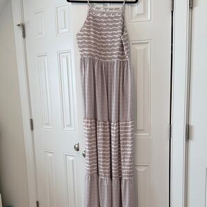 Elegant Striped Maxi Dress in Cream and White